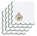 PurpleEssences Scalloped Cloth Napkins 18x18 in - White Edges Green Wreath - color: Christmas - Wreath