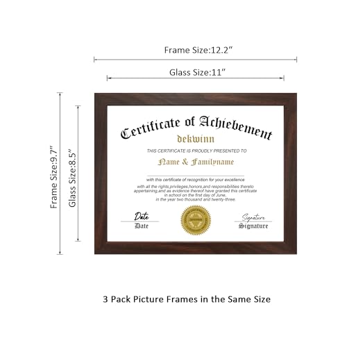 8.5x11 Diploma Frame Certificate Document Frame Set of 3 with High Definition Glass,Picture Frame for Wall and Tabletop Display in Walnut - color: Walnut, size: 8.5x11(set of 3)
