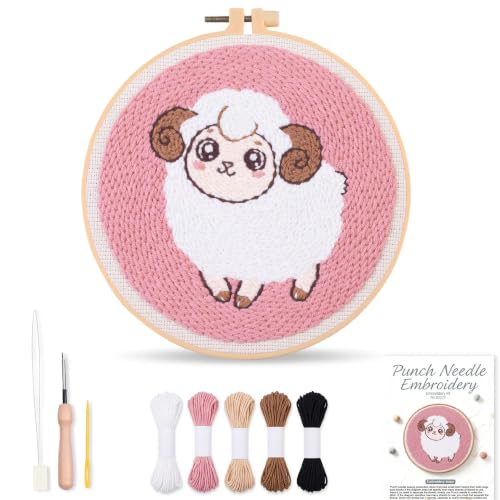 Harimau Punch Needle Kit Twelve Zodiac Signs Pattern,1Pc Embroidery Hoop, Essential Punch Needle Supplies,Ideal Punch Art for Beginners,DIY Adults Embroidery, Video Teaching - color: 65275