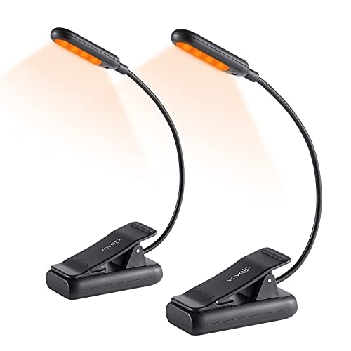 VAVOFO Amber Rechargeable Book Lights, Blue Light Blocking Reading Lights, 7 LEDs Eye Care 9 Colors 9 Brightness Clip On for Bookworms with Power Indicator Lasting 70h (2-Pack, Black) - size: 2-Pack Black