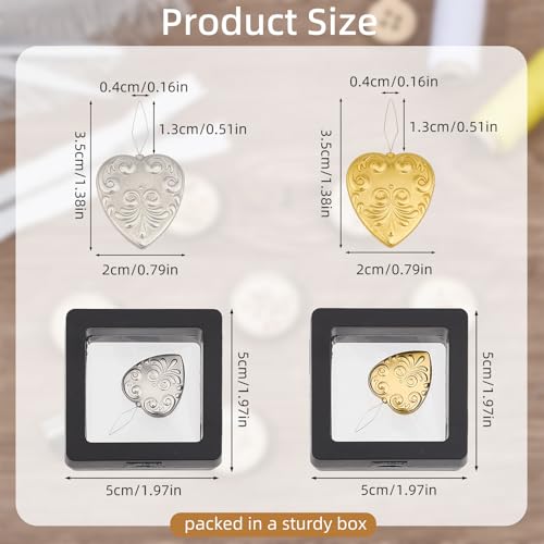 2Pcs Heart Magnetic Needle Minder, Retro Painted Magnetic Needle Nanny Threader, Silver Gold Sewing Supplies for Cross Stitch Embroidery Needlework Tools