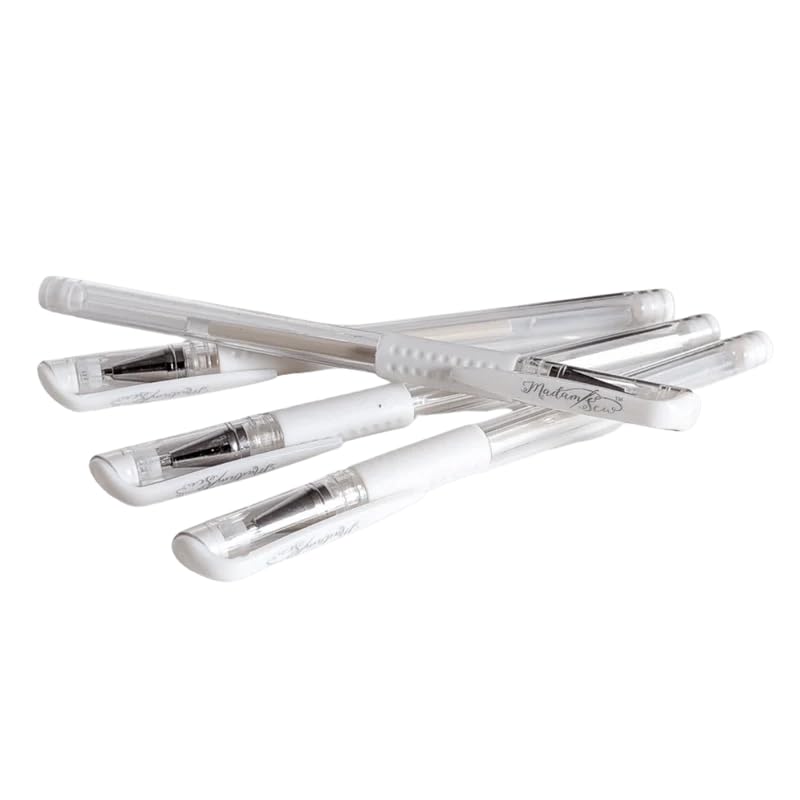 Madam Sew Heat Erasable White Fabric Marking Pen for Sewing and Quilting | Fabric Markers for Sewing, Embroidery, Dressmaking with 4 Pens | No Ghost Lines, Disappearing Ink for Precise Marking - color: White - 4 Pack