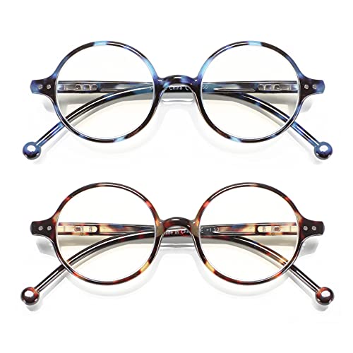 Round Reading Glasses for Women Men Blue Light Blocking Circular Readers Unisex Ultra Lightweight Circle Eyeglasses - color: Brown Tortoise+blue Tortoise
