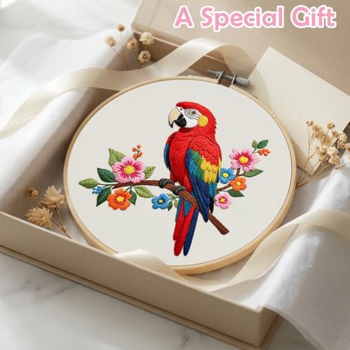 Nuberlic Parrot Embroidery Kit for Beginners, Animal Cross Stitch Kit - color: Parrot
