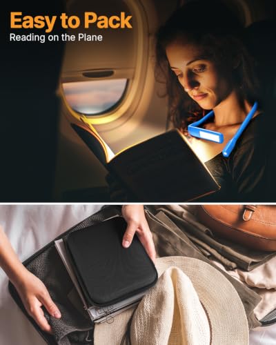 Neck Book Light with Storage Case, 3 Color Dimmable Reading Light - color: Blue Light with Storage Case