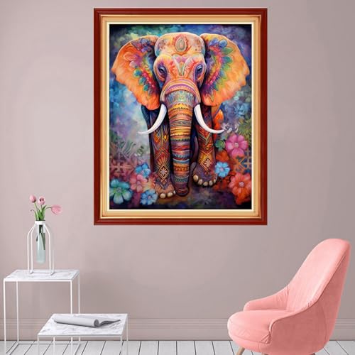 Foxhool Stamped Cross Stitch Kits,11CT Printed Cross Stitch Pattern Full Embroidery Kits for Beginner Needlepoint Kits-Colorful Elephant 16x20 inch - color: Craftpatterns20