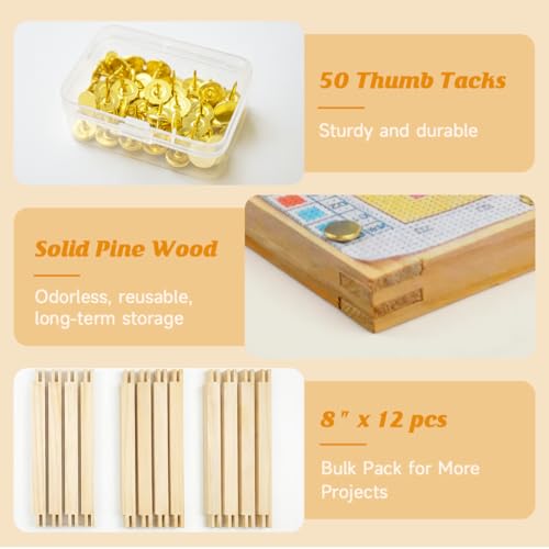 8" x 12PCS Needlepoint Stretcher Bars, Stretcher Bars for Needlework, with 50 Thumb Tacks, Wooden Canvas Stretcher Bars for Embroidery Stitch Frame Set Bundle(8"/8"/8") - size: 8"/8"/8"