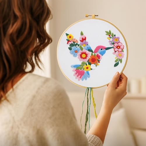 Nuberlic Embroidery Kit for Beginners with Bird and Flower Pattern - color: Birds