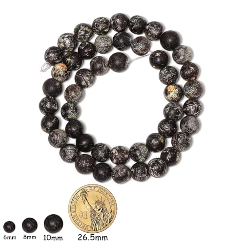 35pcs Round Loose Black Crack Old Agate Beads for Bracelet Beads，10mm Gemstone Bead Round Loose Stone Beads for Jewelry Making DIY Bracelet Necklace Earrings - color: black crack, size: 10mm