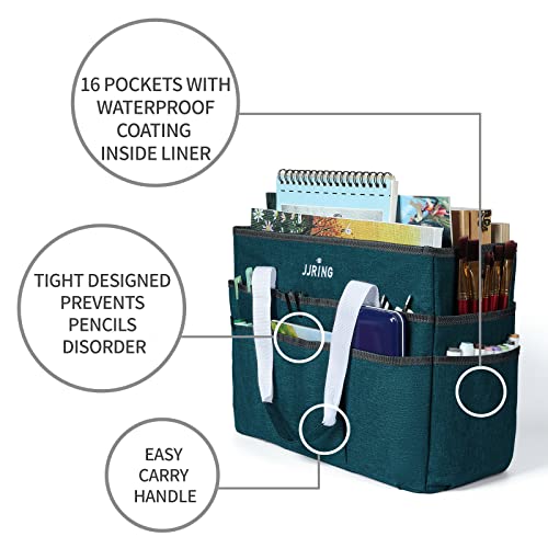 JJRING Craft Organizer Tote Bag Large Art Storage Caddy Bluish Green - color: Bluish Green, size: Large