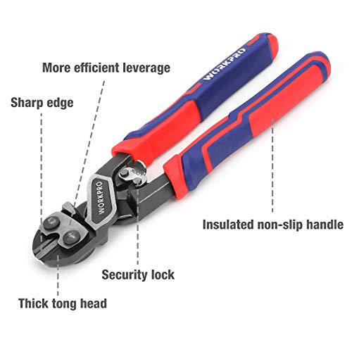 WORKPRO 8" Mini Bolt Cutter, Heavy Duty Wire Cutters with Security Lock