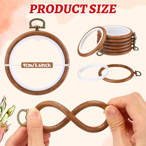Fiwochic 30 Pcs 3.6 Inch Mini Embroidery Hoops Bulk Walnut Wood Color