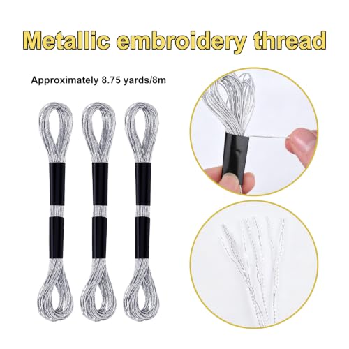 Gosknor 6 Skeins Embroidery Threads, Metallic Embroidery Floss (Silver) - color: Silver