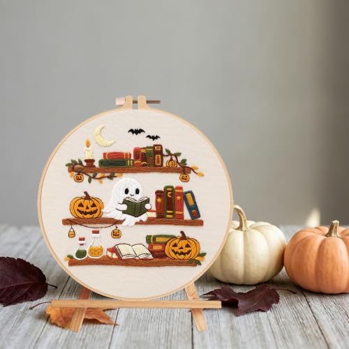 Nuberlic Halloween Ghost Reading Embroidery Kit for Beginners - color: HALLOWEEN