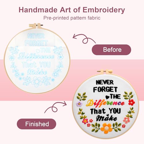 Haootadiy Beginner Embroidery Kit for Adults, Easy Cross Stitch Kit for Beginners and Adults, Full Embroidery Hoop Kit with Needles and Thread Included (Pattern 2) - color: Pattern 2