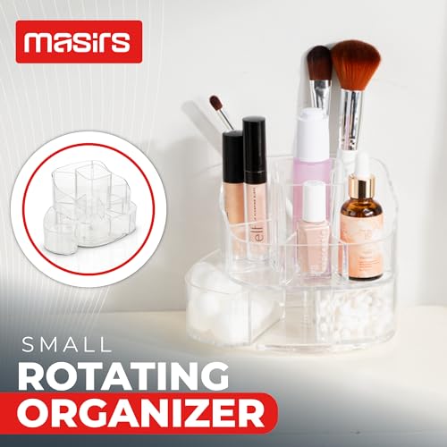 Masirs Small 360 Rotating Makeup Organizer, 5 Compartments, Square Clear - color: Square Clear