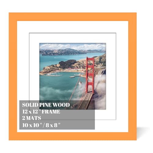 12x12 Wood Picture Frames for Wall Hanging or Tabletop,Diamond Painting Frame Baby Scan Picture Frames with 2 Mats Display 8x8 or 10x10 for Family Walls Decoration,Anniversary,Wedding,Christmas(Orange) - color: Orange, size: 12x12 inch
