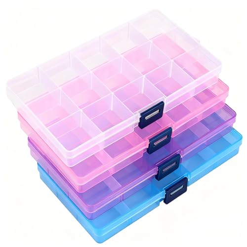 IOOLEEM Bead Organizer Box, 15 Grids 4 Pack Adjustable Dividers Storage Box - color: Multi-color, size: 15 Grids Adjustable (4 pack)
