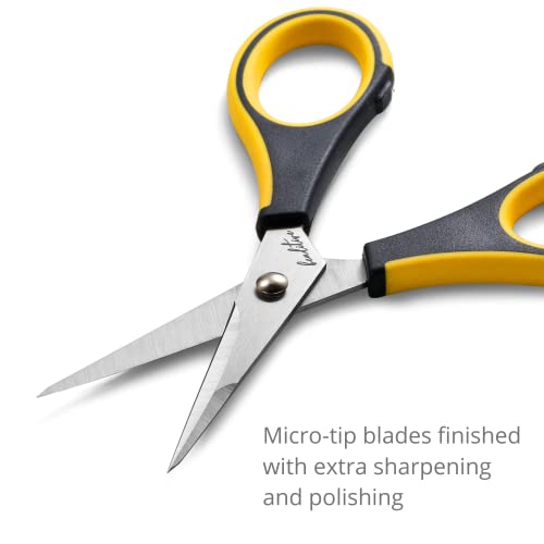Beaditive Precision Craft Scissors - Stainless Steel Blades With Safety Cap - Ultra Sharp Tip & Non-Slip TPR Handles - For Adult & Kid Paper Crafting, Scrapbooking, Home, Office, and School Use - style: Yellow