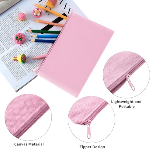 Gejoy 10 Pack Blank Canvas Cosmetic Bags Zipper Pouch DIY,M,Pink - color: Pink, size: Medium