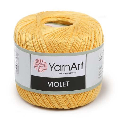 Yarn Art 1 Skein YarnArt Violet,100 Mercerized Cotton Yarn Threads Crochet Lace Hand Knitting Yarn Embroidery Arts Crafts (Yellow 4653) - color: 4653
