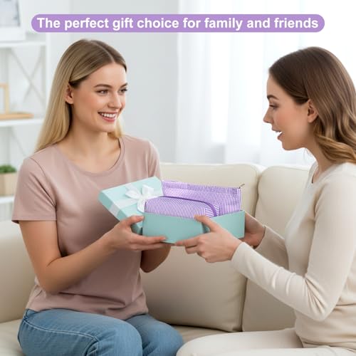 Sanwuta 4 Pcs Seersucker Pouch Striped Makeup Bag Set, Purple - color: Purple