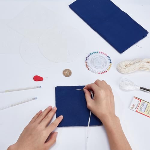 4 Set Sashiko Embroidery Coasters Kit Wave Theme Japanese Traditional Embroidery Sewing Kit for Beginners Starter Embroidery Coasters for Housewarming Gift with Instructions - style: Wave Sashiko Coaster