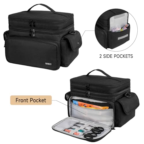 LEFOR·Z Large Sewing Supplies Organizer Bag(13 x 8 x 9 in),Sewing Basket - color: Black
