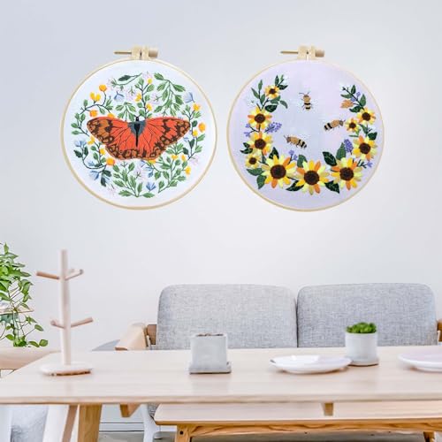 Allazone 2 Sets Embroidery Kit for Beginners, Stitch Practice Kits for Craft Lover Hand Stitch with Embroidery Fabric with Stamped Pattern, Starter Stitch Kits Suitable for Adults (Butterfly) - color: Butterfly