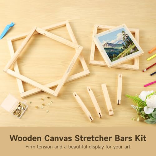 12 Pcs Needlepoint Stretcher Bars for Needlework with 40 Tacks, Tacks Remover, Storage Box - 6 Sizes Wood Mortise & Tenon Frame for DIY Oil Painting, Embroidery & Needlework