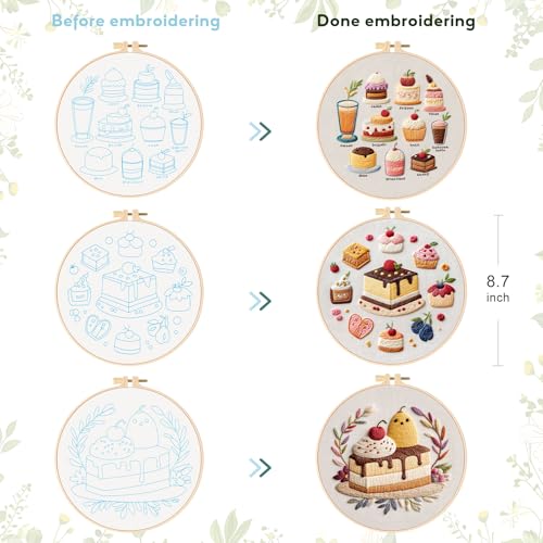 MAKHOT Cake Embroidery Kits for Beginners with Cross Stitch Kits, Embroidery Hoop, Tools,Colorful Threads,Step by Step Instructions,Adults Starter Cross Stitch Kit DIY Needlepoint(3PCS Cake) - color: 3PCS Cake