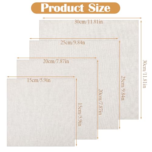 16 PCS Embroidery Fabric Cloth Pre-Cut Hand Embroidery Fabric Squares 4 Different Sizes 5.9 to 11.8inch Natural Cotton Fabrics for Garment Craft