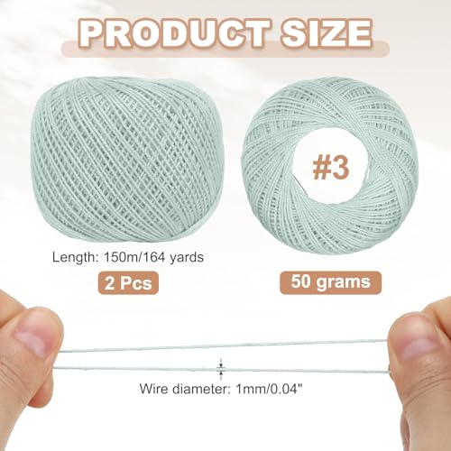 MECCANIXITY Crochet Thread Pearl Cotton Size 3 Light Blue 2 Rolls 164 Yards for Crocheting Tatting Knitting Embroidery Sewing - color: Light Blue