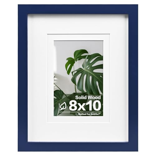Egofine 8x10 Picture Frame Made of Solid Wood Covered by Plexiglass, Display Pictures 4x6/5x7 with Mat or 8x10 Without Mat for Table Top Display and Wall Mounting Photo Frame, Navy Blue - color: Navy Blue, size: 8x10