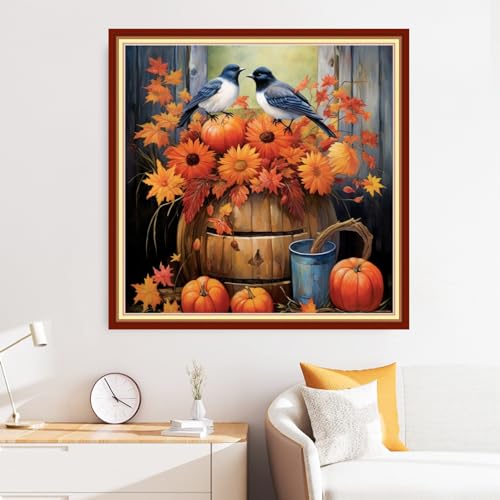 Disxvivy Cross Stitch Stamped Full Embroidery Kits DIY 11CT Cotton Thread Printed DIY Needlepoint Kits Craft Needlework Set Cross-Stitch Stamped Sets-Flower Birds 18x18 inch - color: Artstyle49