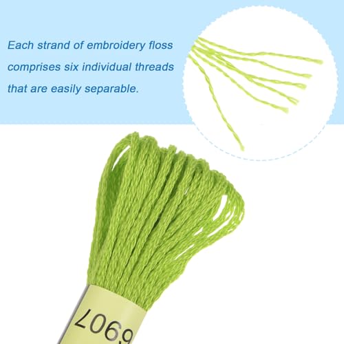 HARFINGTON 12 Skeins Embroidery Floss 8m Each Egyptian Long Fiber Cotton Cross Stitch Thread 26S/2x6 for Embroidery Projects Bracelet, Bright Green - color: Bright Green
