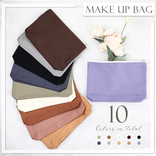Reginary 10 Pcs Canvas Makeup Bags Bulk Blank Cosmetic Bags,Earthy Tones - color: Earthy Tones