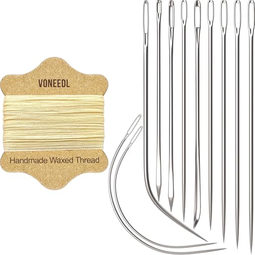 Upholstery Repair Kit: Waxed Sewing Thread (Beige Color) & Heavy Duty Needles (11 PCS) for Leather, Canvas & Quilting Thread - color: Beige