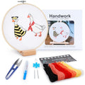 Embroidery Kit for Adult Beginners, Bee Goose Embroidery Kit with Step-by-Step Instructions and Video,Printed Cloth,7.87" Hoop, Display Stand,Color Threads,Threader & Needles for Craft Lover(BED003) - color: Yellow and black bee goose + white goose