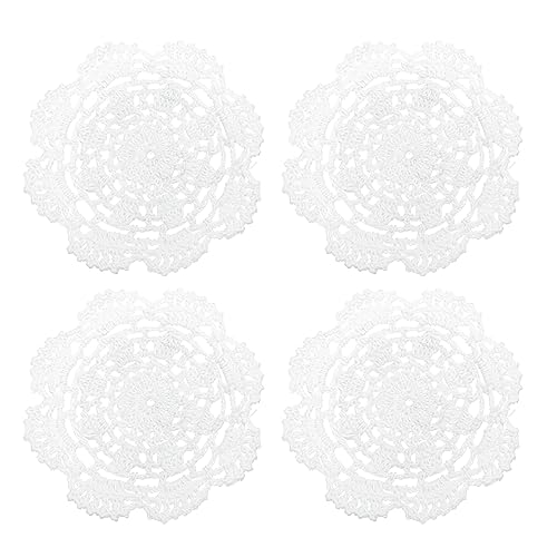 uxcell Fabric Coasters, 4pcs 5" - Cotton Woven Crochet Doilies, Lace Embroidery Cup Mat with Floral Pattern for Wedding Party Decoration (White)