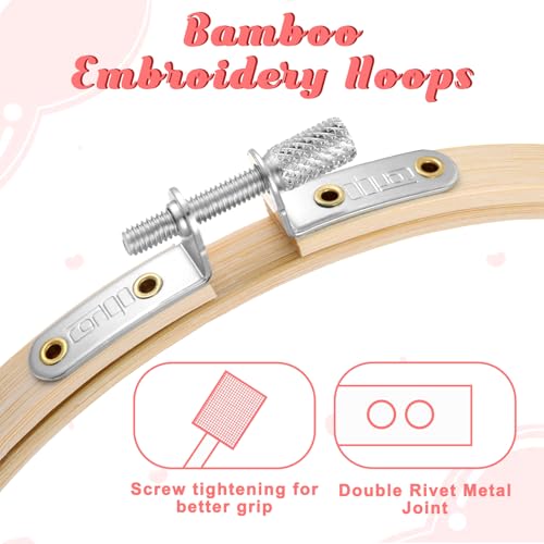 SULIKJHUI 2 Pieces Bamboo Embroidery Hoops Set, 4" and 6" Round Embroidery Hoops, Adjustable Cross Stitch Hoop for Embroideries and Craft Sewing (Natural Wood, 4" & 6Diameter)