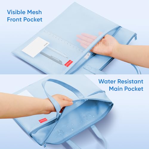 Wisdompro 14.1×11" Mesh Zipper Pouch with Handle, 3 Pockets File Bag-Blue - color: Blue