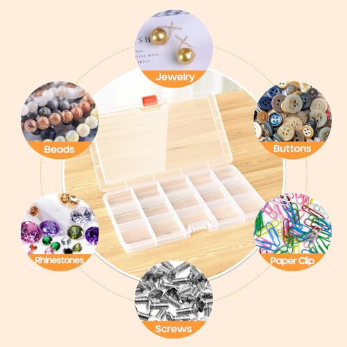 Moon Magpie 2PACK Extra Thick Bead Organizers, 15 Grid Mini Clear Plastic Storage Box Craft Containers for Nail jewelry rhinestones DIY Supply Case - size: 2P-FixedGrid