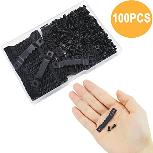 Sawtooth Picture Hangers,100 Pcs Black Steel Photo Frame Hanging Hangers 200 Screws for Wall Clock Paintings Wood Craft Decor Artwork Signs Posters Picture Frame Sketch Hanger,Cross-Stitch (Black) - color: Black