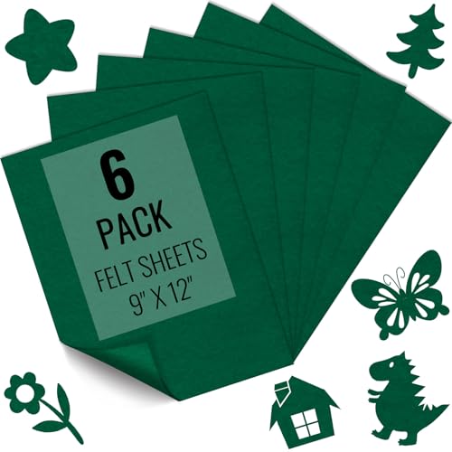 IONTACH 9" X 12" Soft Felt Sheets 1.6mm Thick (6 Packs, Hunter Green) - color: Hunter Green