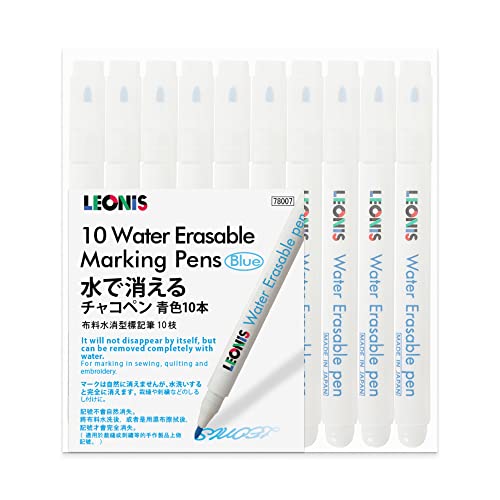 LEONIS Water Erasable Fabric Marking Pen Blue 10 Count Pack [ 78007 ] - size: 1 Count (Pack of 10)