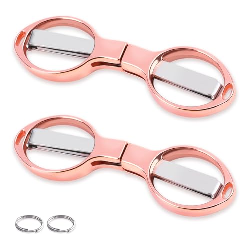 2PCS Folding Scissors, Portable Travel Scissor, Gift for Men Glasses Shaped Mini Shear Telescopic Cutter, Anti Rust Stainless Steel Scissors for Fishing Sewing Home Office-Rose Gold - color: Rose Gold