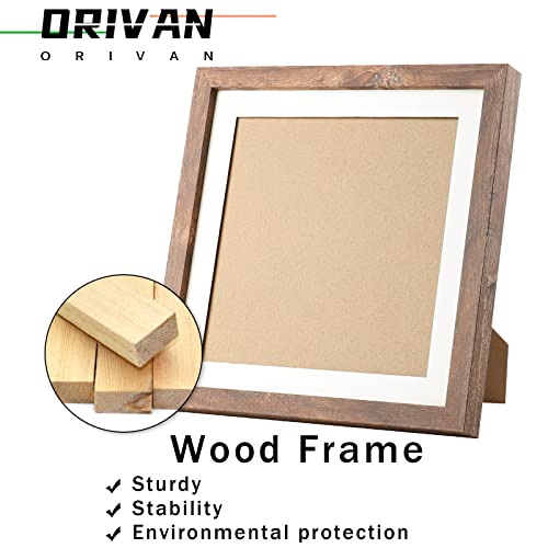 10x10 Square Picture Frame Wood Fits Photo 8x8 with Mat Vtg Brown - color: Brown, size: 10x10