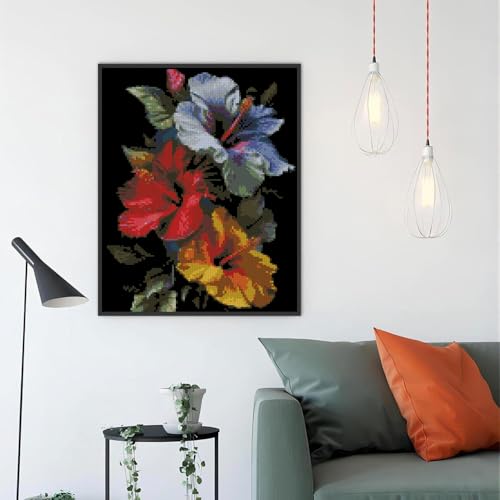 Flowers Stamped Cross Stitch Kits Flowers Cross Stitch Patterns,Dimensions Cross Stitch Kits Embroidery Kit Arts and Crafts for Beginners 15.7x11.8 inch - color: T004
