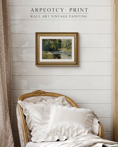 ARPEOTCY Vintage Gold Framed Wall Art, Nature Streamside Retro Paintings, Canvas Prints Artwork with Antique Frame, Victorian Wall Pictures Decor for Living Room Gallery Room 11x14 inch - color: Streamside, size: 14"L x 11"W
